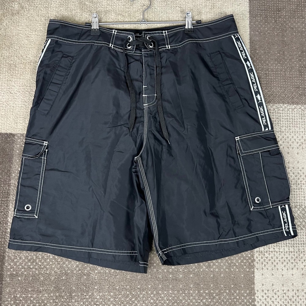 Pelagic Mens Boardshorts Black Cargo Fishing Shorts Size 38 Nylon